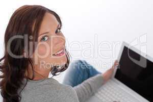 Beautiful happy woman with laptop