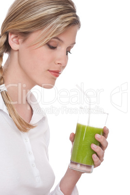 Healthy lifestyle series - Woman holding kiwi juice