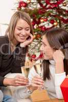 Two young women toasting with Champagne