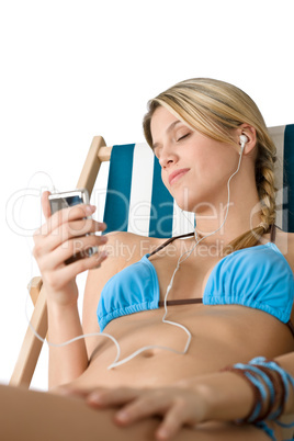 Beach - Happy woman relax in bikini with music