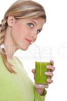 Healthy lifestyle series - Woman drinking kiwi juice