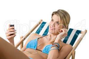 Beach - Happy woman in bikini relax with music