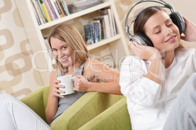 Students - Two female teenager relaxing in lounge