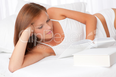 White lounge - Brown hair woman reading book