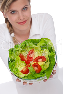 Healthy lifestyle series - Smiling woman holding salad