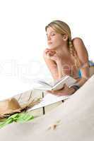 Beach - Happy woman relax in bikini with book