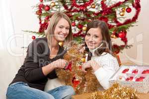 Two smiling women with Christmas decoration