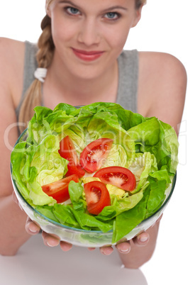 Healthy lifestyle series - Woman with lettuce and tomatoes