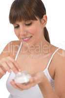 Body care - Female teenager applying moisturizer cream