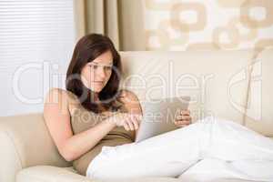 Young woman with touch screen tablet computer