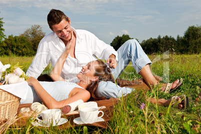 Picnic - Romantic couple in spring nature