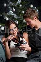 Young sexy couple in front of Christmas tree