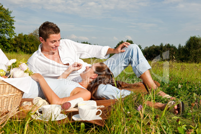 Picnic - Romantic couple in spring nature