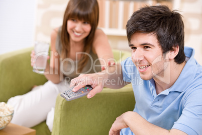 Student - happy teenagers watching television