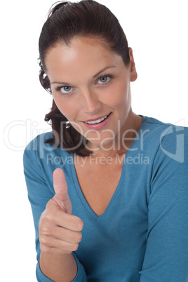 Young brown hair woman showing thumbs-up