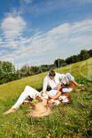 Picnic - Romantic couple in spring nature