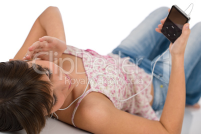 Student - Happy female teenager listen to music