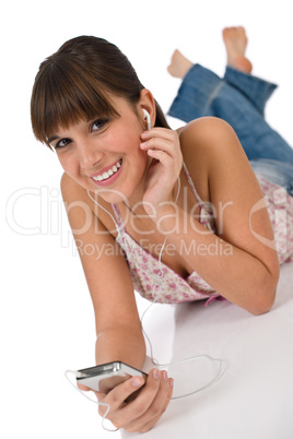 Student - Happy female teenager listen to music