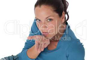 Brown hair woman blowing a kiss