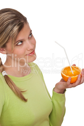 Healthy lifestyle series - Portrait of woman with orange