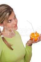 Healthy lifestyle series - Portrait of woman with orange