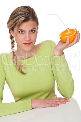 Healthy lifestyle series - Woman and orange with straw