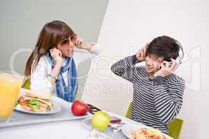 Student cafeteria - teenage couple having fun