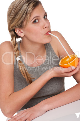 Healthy lifestyle series - Woman drinking orange