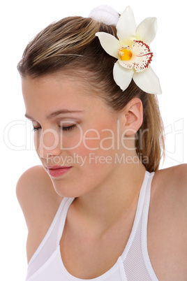 Fitness - Young woman in yoga position on white