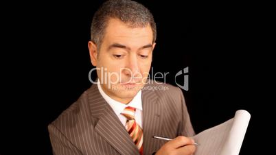 Businessman writing on notepad - Notes - High Angle View - Full HD