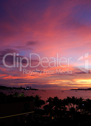 Sunset at the seafront of Pattaya, Thailand