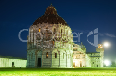 Night View of Piazza dei Miracoli with a Full Moon