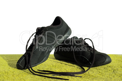 Black shoes on a green field