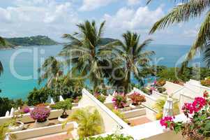 Terrace with sea view at luxury hotel, Phuket, Thailand