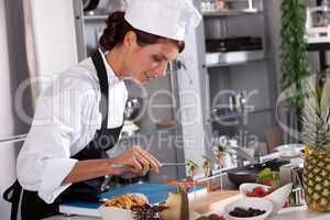 Beautiful chef working on her dishes