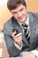 businessman writing a text message