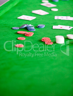 Close-up of chips and cards
