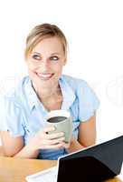 businesswoman drinking coffee