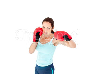 woman with boxing gloves working out