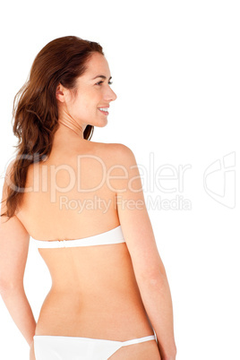 Pretty hispanic woman wearing bikini