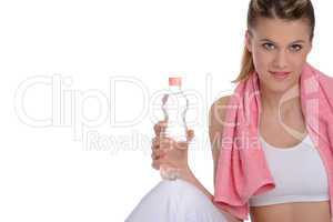 Fitness - Young sportive woman with water and towel