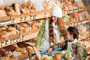 Grocery store shopping - Happy woman with child