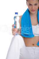 Fitness - Young sportive woman with water and towel