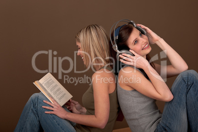 Student series - Two students with book and headphones