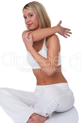 Fitness series - Blond woman stretching