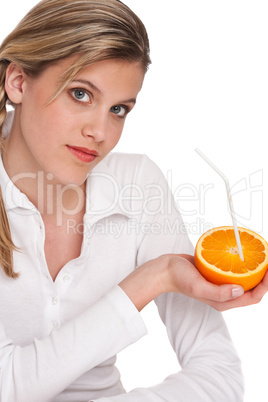 Healthy lifestyle series - Woman showing orange