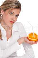 Healthy lifestyle series - Woman showing orange