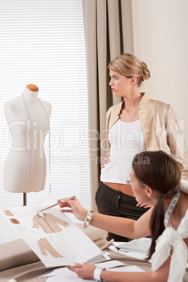 Fashion model fitting clothes by professional designer