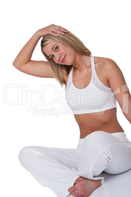 Fitness series - Blond woman stretching Fitness series - Blond woman stretching
