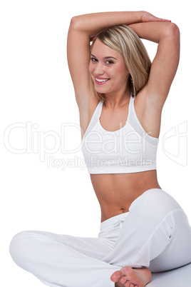 Fitness series - Smiling blond woman stretching